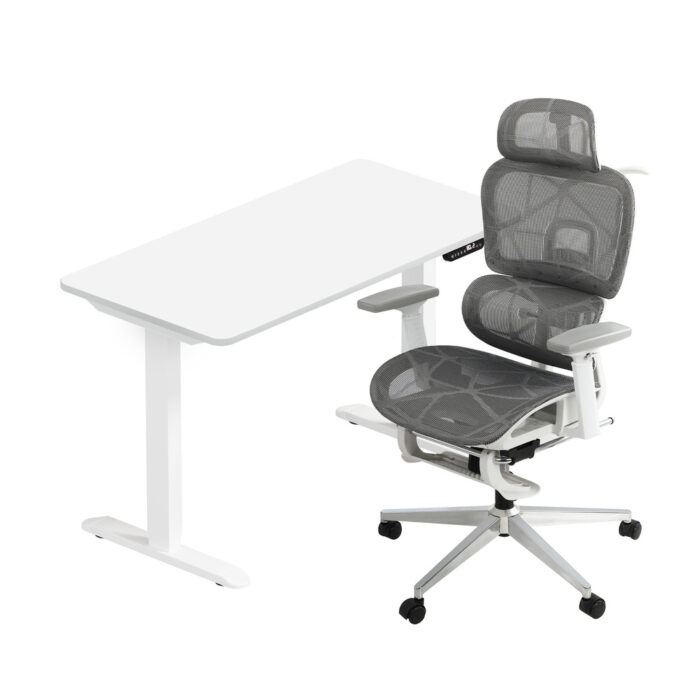 Oikiture Office Desk and Chair Set Mesh Ergonomic Chair Sit-stand Desk GY&WH - Image 10