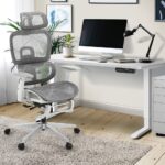Oikiture Office Desk and Chair Set Mesh Ergonomic Chair Sit-stand Desk GY&WH - Image 8