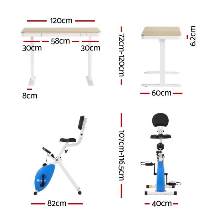 Artiss Under Desk Folding X-Bike with 120cm Automatic Standing Desk Magnetic Resistance Oak - Image 2