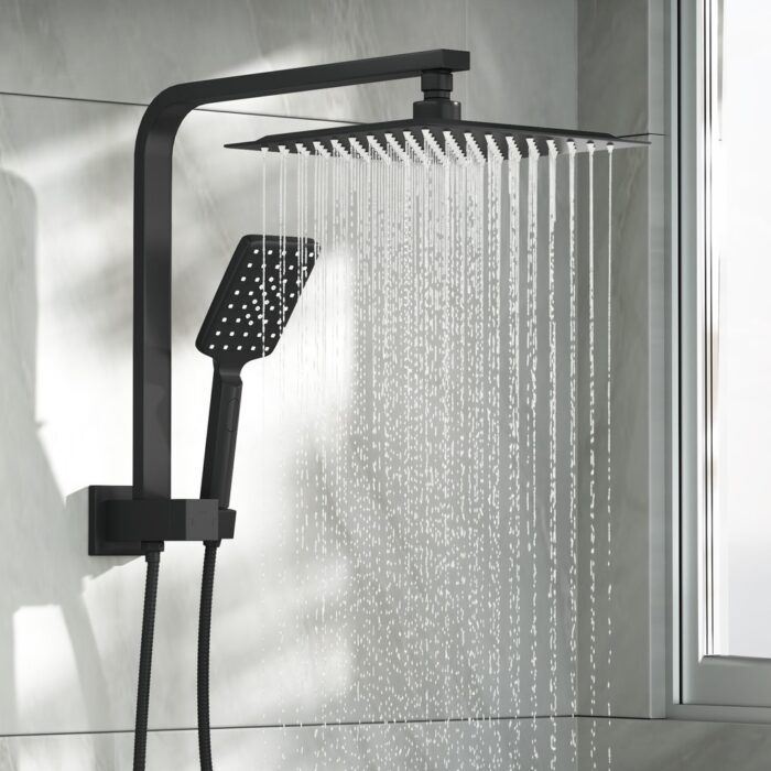 Welba 10" Rain Shower Head Set Square 3-Mode Gooseneck Black - Image 6