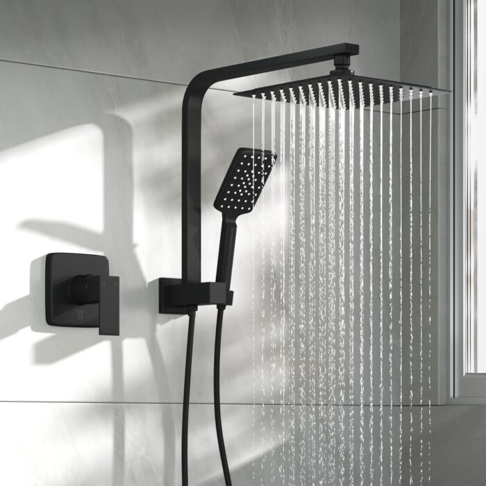 Welba 10" Rain Shower Head Set with Mixer Square 3-Mode Black - Image 5