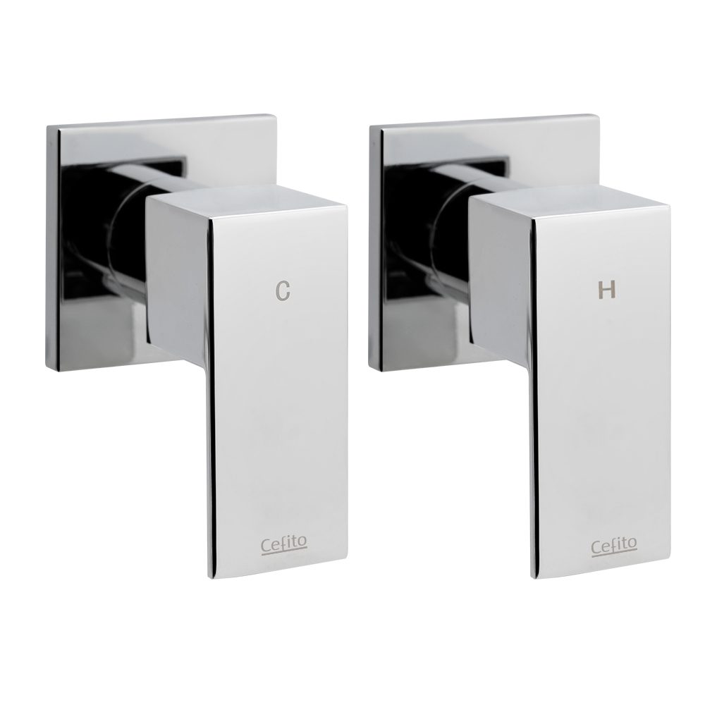 SHOWER-A2-TAP-SI-16386-00 Cefito Shower Twins Tap Wall Bath Taps Brass Hot Cold Basin Bathroom Chrome - Image 1