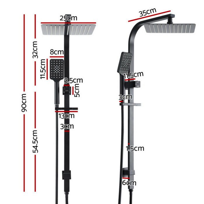 10'' Rain Shower Head Set Handheld Square High Pressure Black - Image 2
