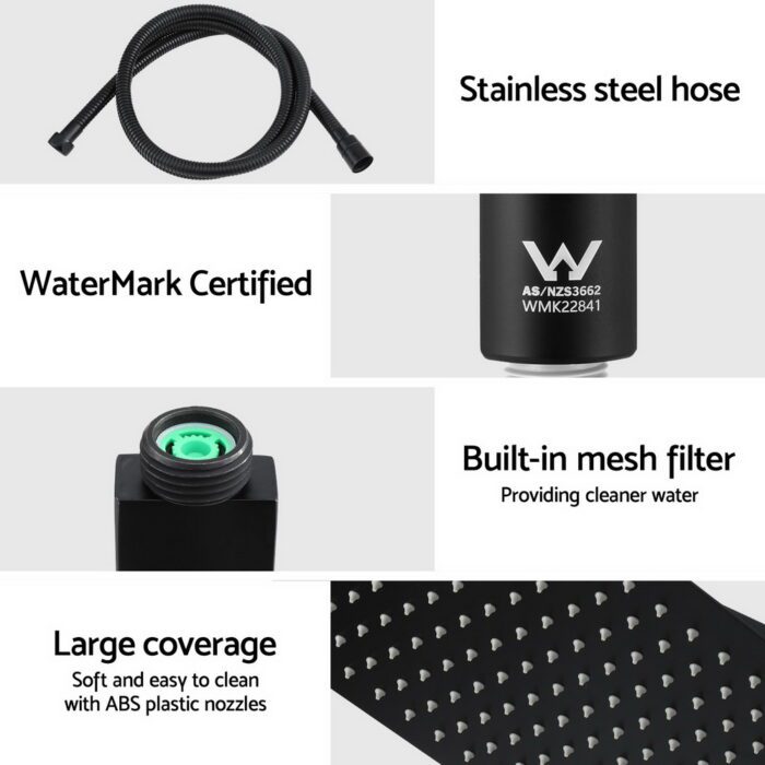 10'' Rain Shower Head Set Handheld Square High Pressure Black - Image 6