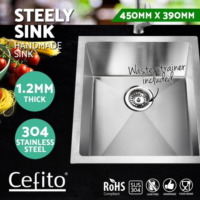 Cefito Kitchen Sink 45X39CM Stainless Steel Basin Single Bowl Silver - Image 4