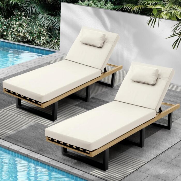 Livsip 2X Sun Lounge Outdoor Lounger Beige - Image 2