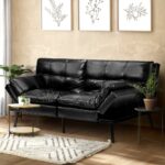 Oikiture Sofa Bed Futon Lounge Couch Convertible Leather 3-Seater Black - Image 2