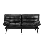 Oikiture Sofa Bed Futon Lounge Couch Convertible Leather 3-Seater Black - Image 8