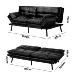 Oikiture Sofa Bed Futon Lounge Couch Convertible Leather 3-Seater Black - Image 9
