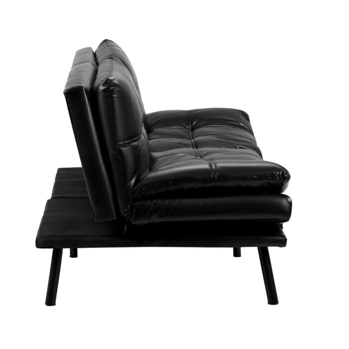 Oikiture Sofa Bed Futon Lounge Couch Convertible Leather 3-Seater Black - Image 6