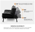 Oikiture Sofa Bed Futon Lounge Couch Convertible Leather 3-Seater Black - Image 3