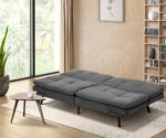 Oikiture Sofa Bed Futon Lounge Couch Convertible Polyester 3-Seater Grey - Image 4