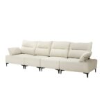 Oikiture 4 Seater Sofa Couch Chenille Adjustable Armrest Chair Beige