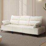 Oikiture 3 Seater Couch Sofa Chenille Adjustable Armrest Beige - Image 8