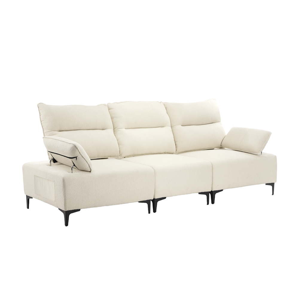 SOF-KERRY-LMR-BE-01 Oikiture 3 Seater Couch Sofa Chenille Adjustable Armrest Beige - Image 1
