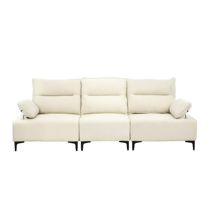 Oikiture 3 Seater Couch Sofa Chenille Adjustable Armrest Beige - Image 3