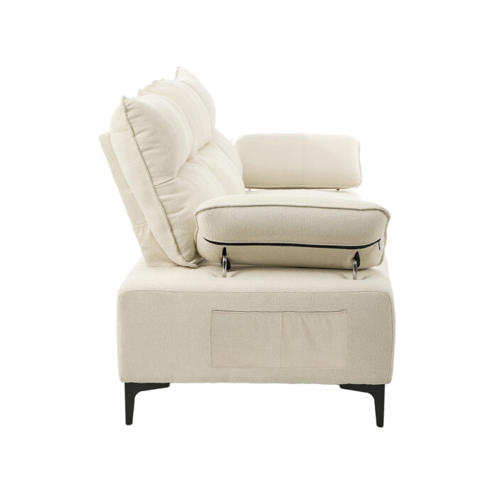 Oikiture 3 Seater Couch Sofa Chenille Adjustable Armrest Beige - Image 9