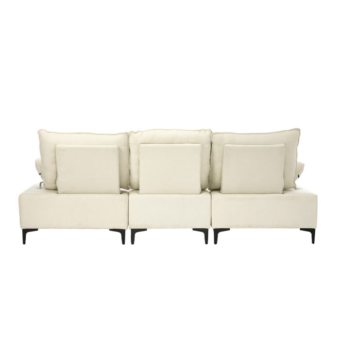 Oikiture 3 Seater Couch Sofa Chenille Adjustable Armrest Beige - Image 2