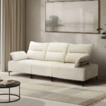 Oikiture 3 Seater Couch Sofa Chenille Adjustable Armrest Beige - Image 6