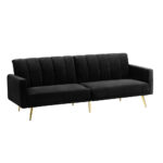 Oikiture 3-Seater Sofa Bed Velvet Black