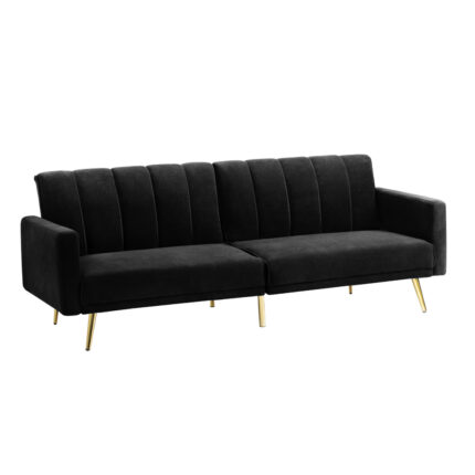 Oikiture 3-Seater Sofa Bed Velvet Black