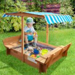 Mazam Kids Sandpit Wooden Sandbox Beach with Canopy - Image 4
