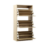 Oikiture Shoe Storage Cabinet 3 Compartments with Rows Wooden