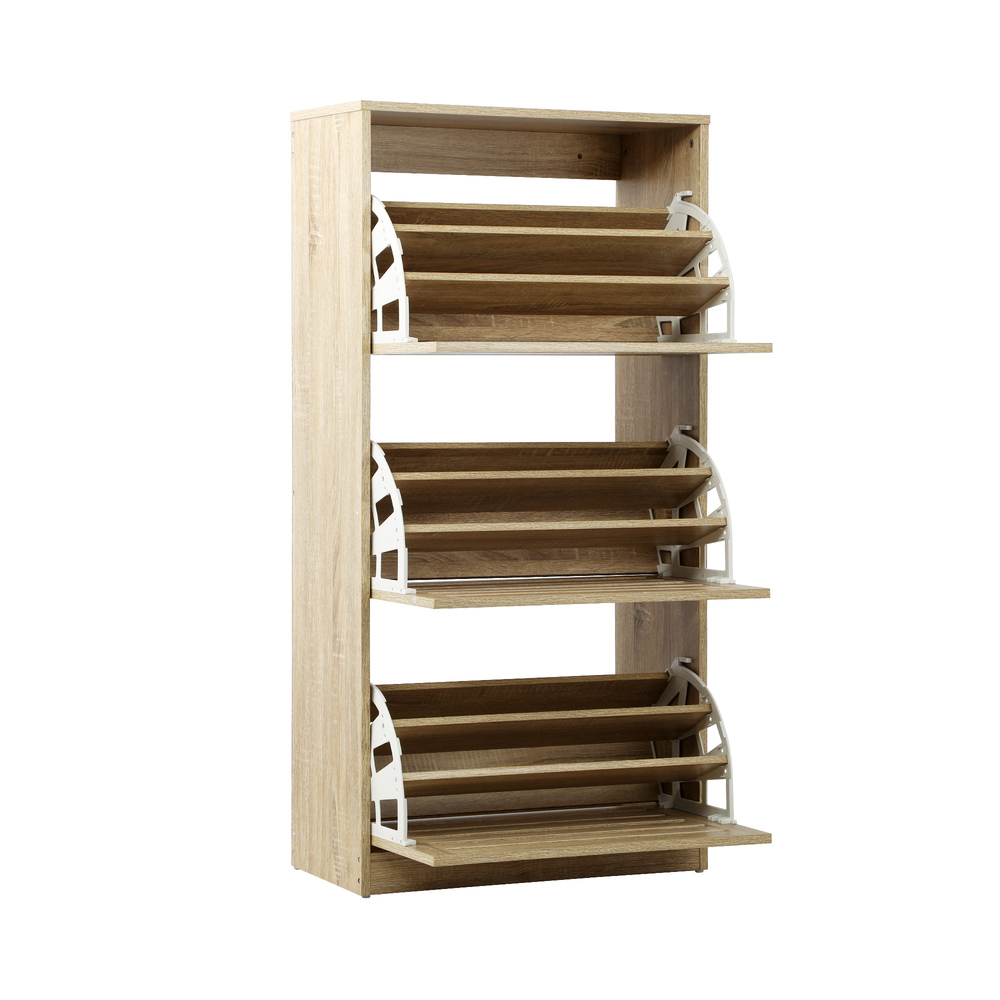 SS-AND-3M-WD-AB-01 Oikiture Shoe Storage Cabinet 3 Compartments with Rows Wooden - Image 1