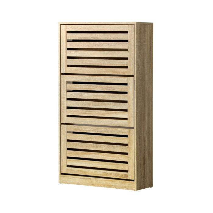 Oikiture Shoe Storage Cabinet 3 Compartments with Rows Wooden - Image 6