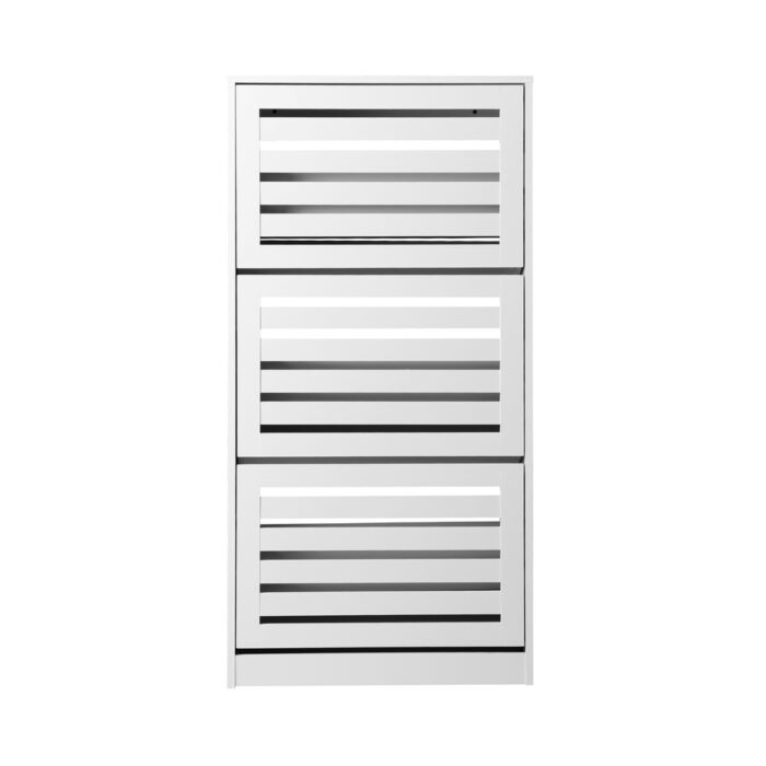 Oikiture Shoe Storage Cabinet 3 Compartments with Rows White - Image 7