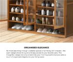 Oikiture Shoe Storage Cabinet 4 Doors 7 Shelves Brown - Image 4