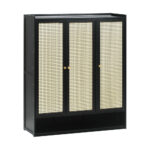 Oikiture Shoe Storage Cabinet 3 Doors Rattan Style