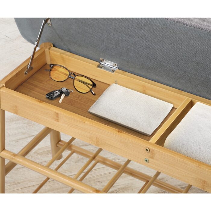 Oikiture Shoe Storage Bench Bamboo 90cm - Image 9