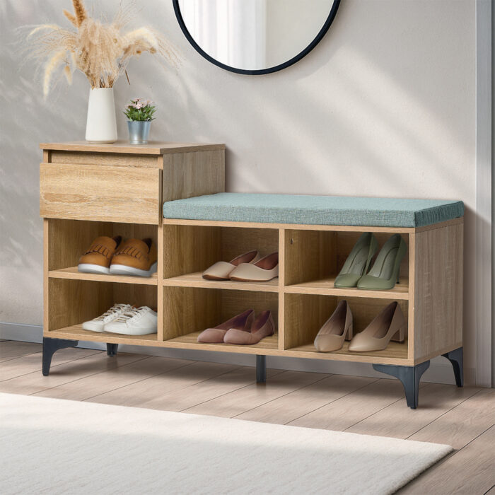 Oikiture Shoe Cabinet Bench Storage Drawer 6 Shelves Polyester Seat - Image 6