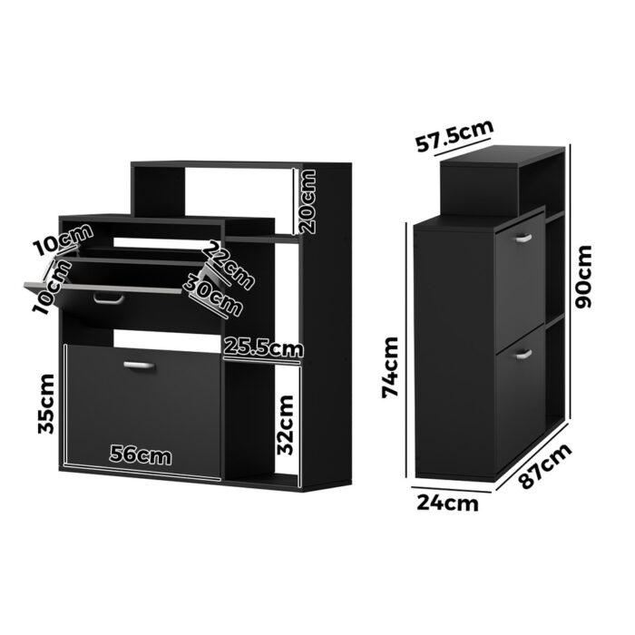 Oikiture Shoe Cabinet Storage 2 Doors with Display Shelves Black - Image 5