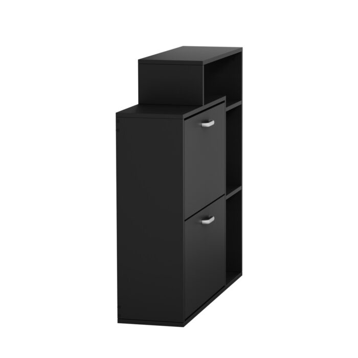 Oikiture Shoe Cabinet Storage 2 Doors with Display Shelves Black - Image 4