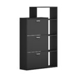 Oikiture Shoe Cabinet Storage 3 Doors with Display Shelves Black