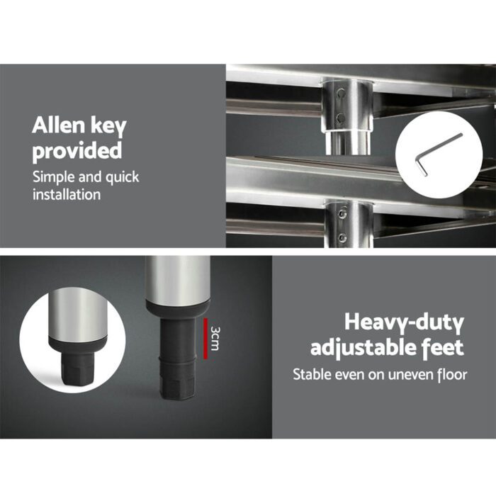 Cefito 1829x610mm Stainless Steel Kitchen Bench with Wheels 304 - Image 4