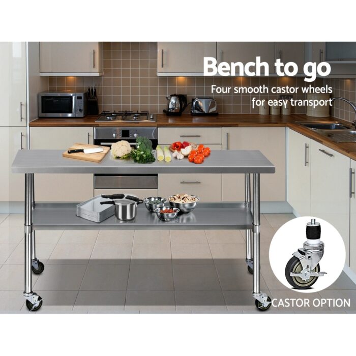 Cefito 1829x610mm Stainless Steel Kitchen Bench with Wheels 304 - Image 6