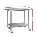Cefito 1219x610mm Stainless Steel Kitchen Bench with Wheels 430 - Image 2