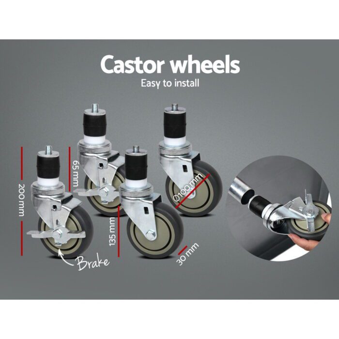 Cefito 1219x610mm Stainless Steel Kitchen Bench with Wheels 430 - Image 3