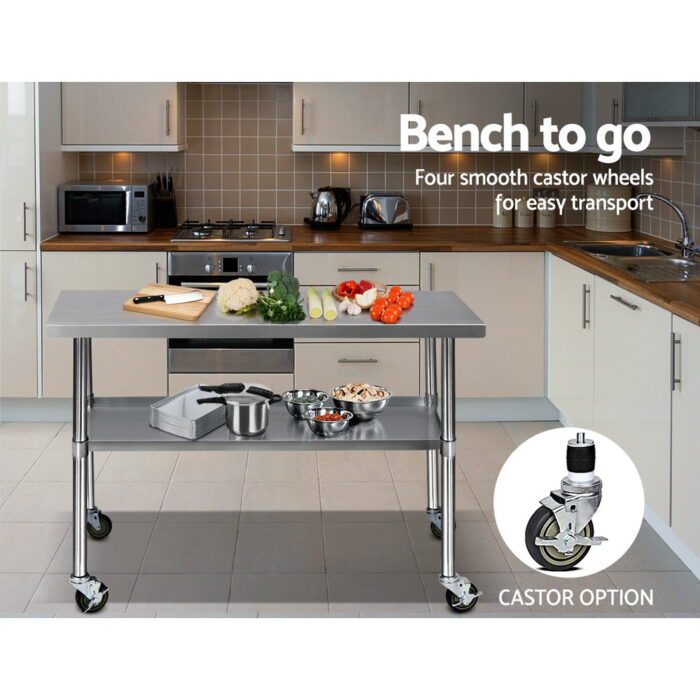 Cefito 1219x610mm Stainless Steel Kitchen Bench with Wheels 430 - Image 6