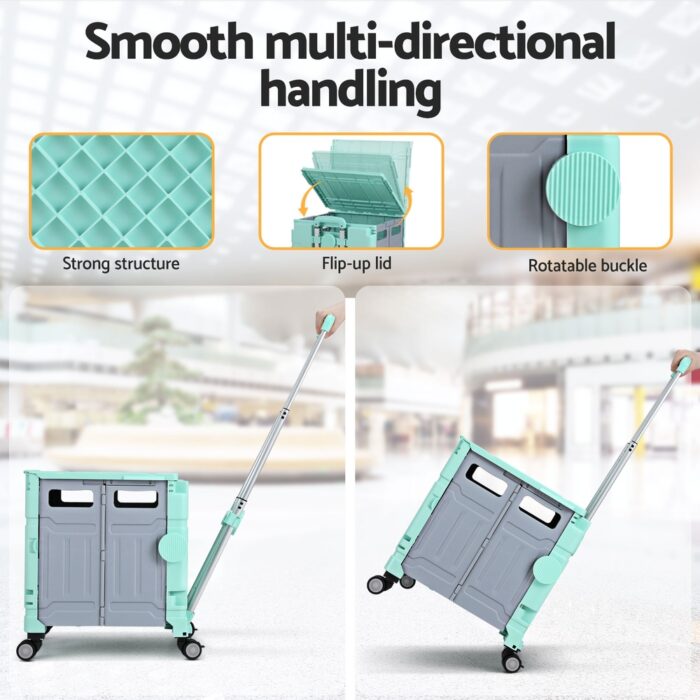 Emajin Shopping Trolley Cart 75L Foldable Green - Image 4