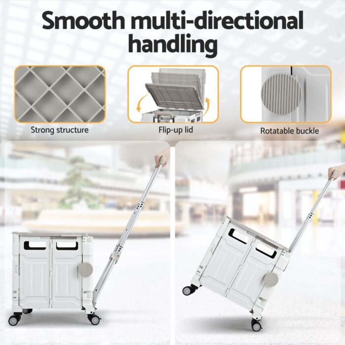 Emajin Shopping Trolley Cart 75L Foldable White - Image 4