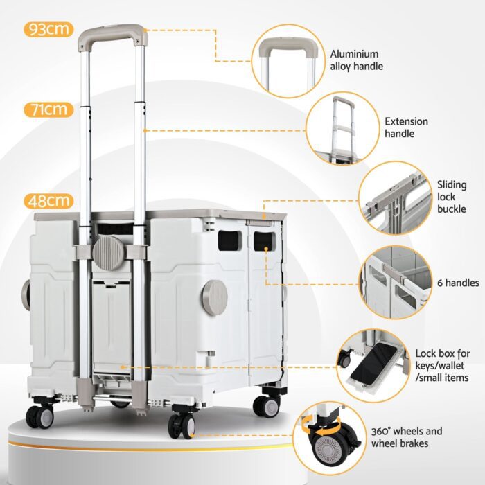 Emajin Shopping Trolley Cart 75L Foldable White - Image 6