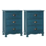Artiss 2x Bedside Table 3 Drawers Vintage - THYME Blue