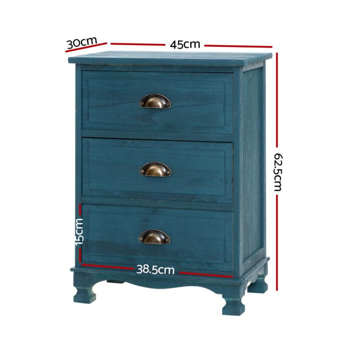 Artiss 2x Bedside Table 3 Drawers Vintage - THYME Blue - Image 2