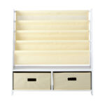 Oikiture 4 Tier Kids Storage Rack with 2 Drawers White&Beige - Image 7