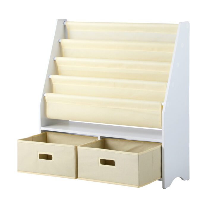 Oikiture 4 Tier Kids Storage Rack with 2 Drawers White&Beige - Image 6