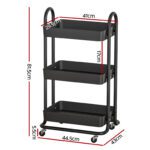 Artiss Storage Trolley Kitchen Cart 3 Tiers Rack Shelf Organiser Wheels Black - Image 2